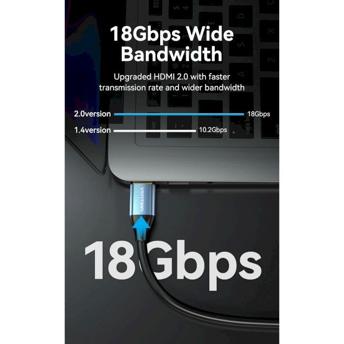 Кабель мультимедийный HDMI to HDMI 10.0m V2.0 4K 60Hz Aluminum Alloy Blue Vention (ALHSL) изображение 3