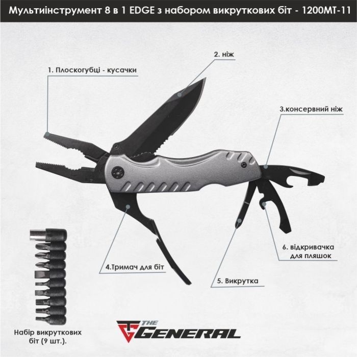 Мультитул TheGeneral Edge у чохлі графітовий (1200TG-11) изображение 5