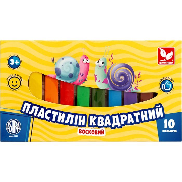Пластилин Школярик Восковый Квадратный 10 цветов 195 г (303115006-UA)