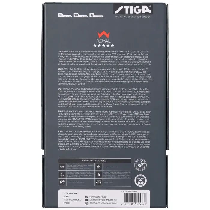 Ракетка для настільного тенісу Stiga Royal Carbon 5 Star FL (1215-2818-01) (931106) зображення 6
