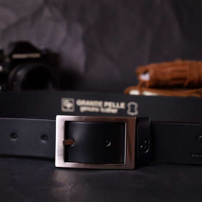 Ремінь Grande Pelle Шкіряний брючний з квадратною пряжкою Чорний (11678) зображення 7
