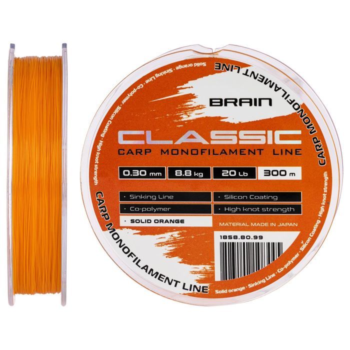 Леска Brain Classic Carp Line (solid orange) 300m 0.30mm 20lb 8.8kg (1858.80.99)