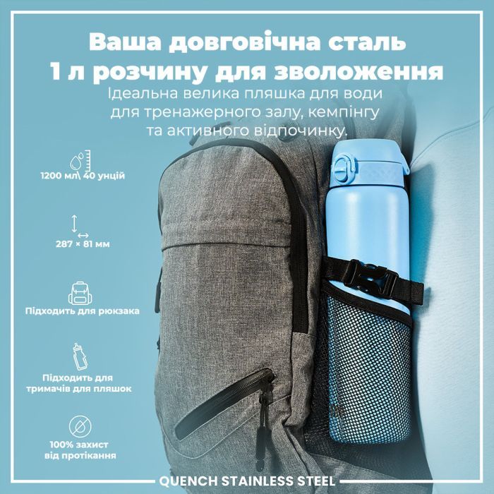 Пляшка для води ION8 OneTouch Stainless Steel 1200 мл Grey (I8SS1000GRY) зображення 5