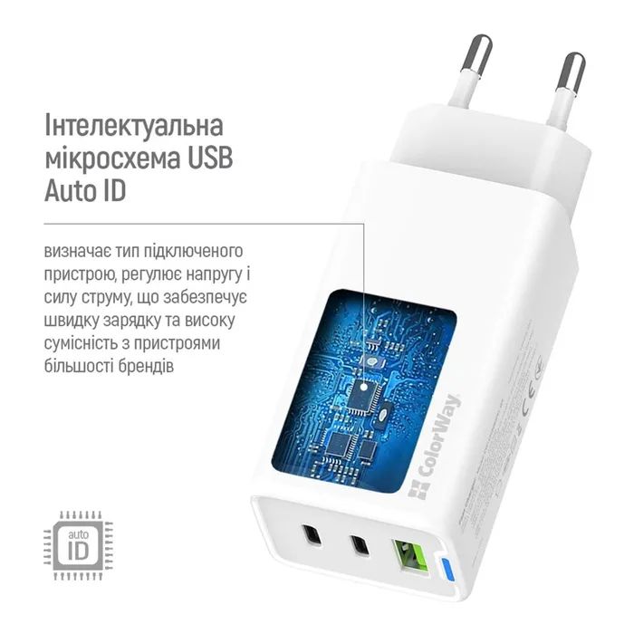 Зарядное устройство ColorWay GaN Mini 65W PD Port PPS USB (USB-2C1A) white (CW-CHS058PD-WT) изображение 10