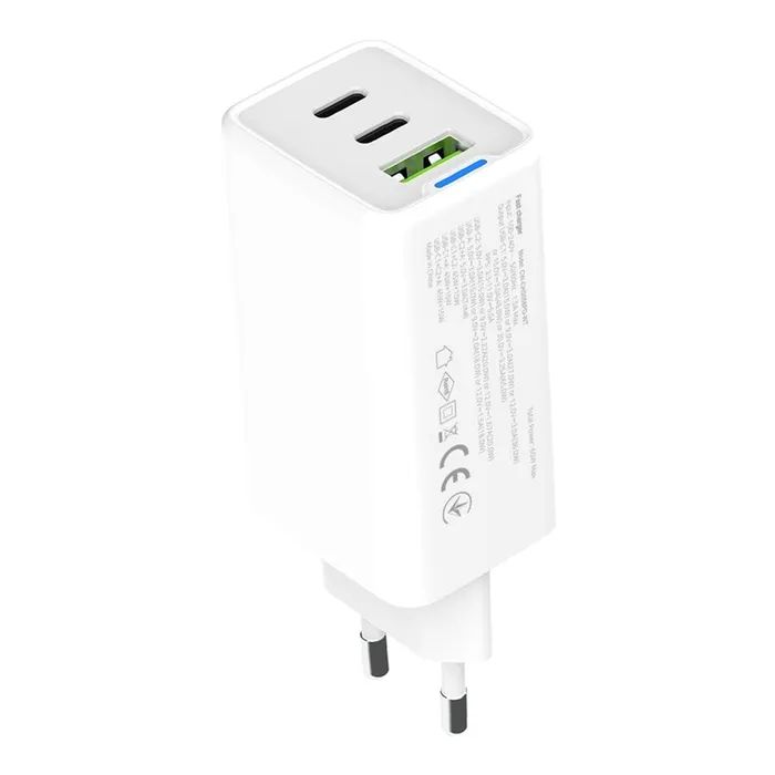 Зарядное устройство ColorWay GaN Mini 65W PD Port PPS USB (USB-2C1A) white (CW-CHS058PD-WT) изображение 3