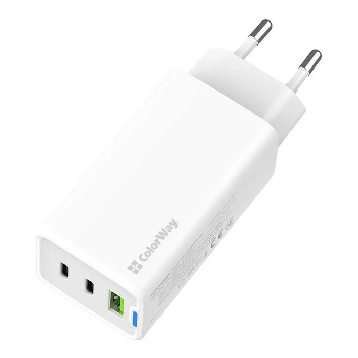 Зарядное устройство ColorWay GaN Mini 65W PD Port PPS USB (USB-2C1A) white (CW-CHS058PD-WT) изображение 4