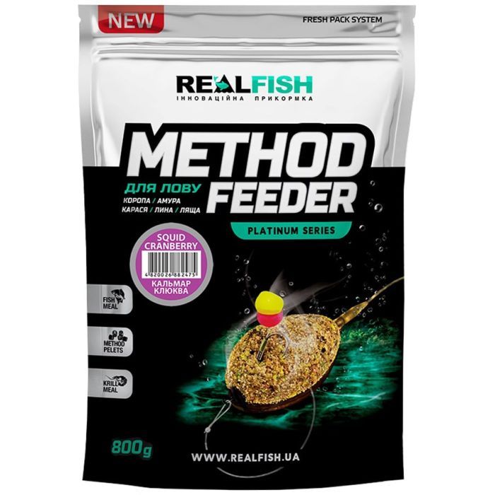 Прикормка Real Fish Method Feeder Кальмар-Журавлина 0.8kg (809.00.12)