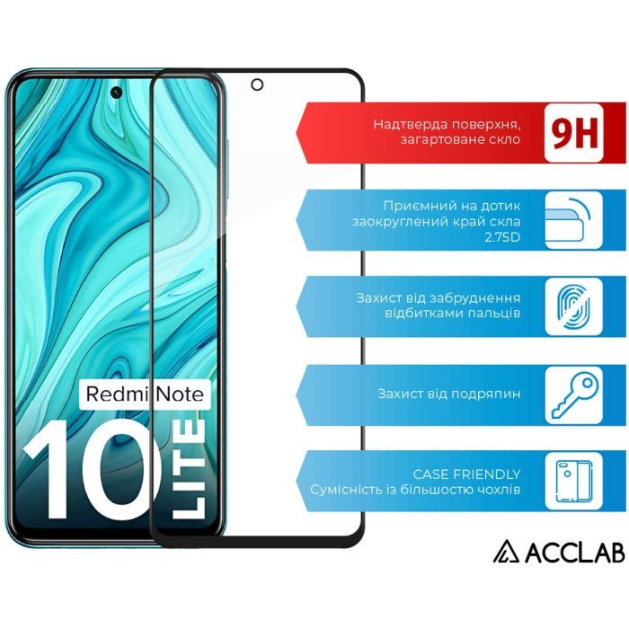 Скло захисне ACCLAB Full Glue Xiaomi Redmi Note 10 Lite Black (1283126517938) зображення 3