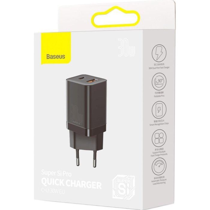 Зарядное устройство Baseus Super Si Pro Quick Charger C+U 30W black (CCSUPP-E01) изображение 5