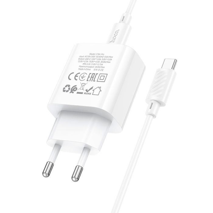 Зарядное устройство HOCO C76A Pro Majestic USB-C PD30W + cable USB-C to USB-C White (6942007616324) изображение 6