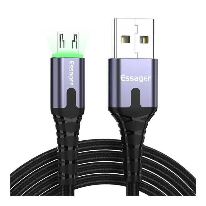 Дата кабель USB 2.0 AM to Micro 5P 2.0m 2.4A LED black Essager (EXCM-XGA0G)