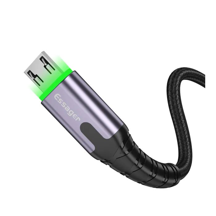 Дата кабель USB 2.0 AM to Micro 5P 2.0m 2.4A LED black Essager (EXCM-XGA0G) изображение 2