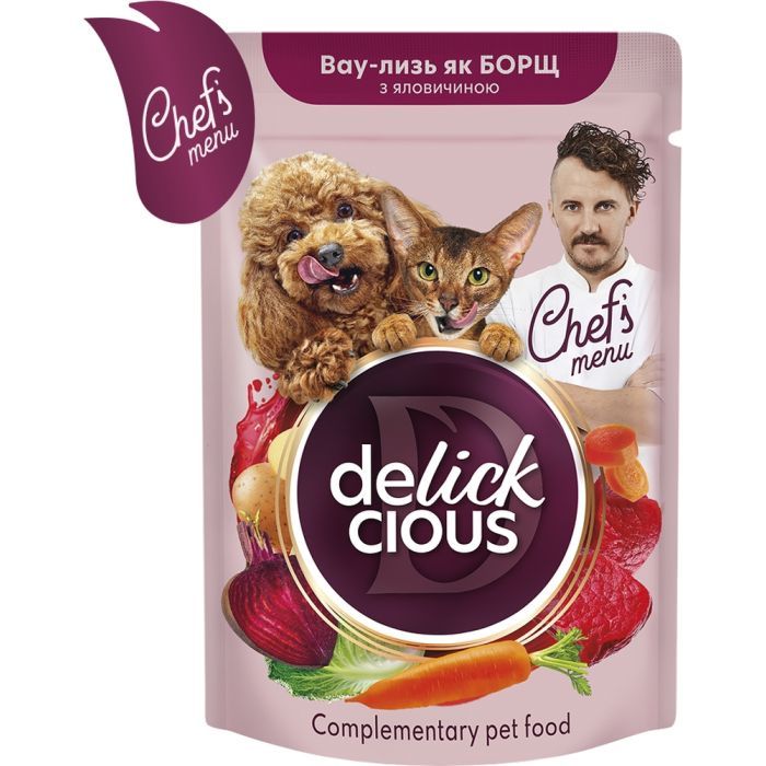 Вологий корм для кішок Delickcious борщ з яловичиною 85 г (4820269147027)