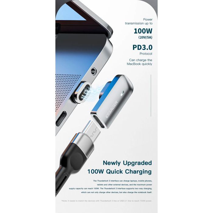 Переходник USB-C magnetic 20Gbps 4K 90° corner Essager (EZJCX-RJ0G) изображение 3