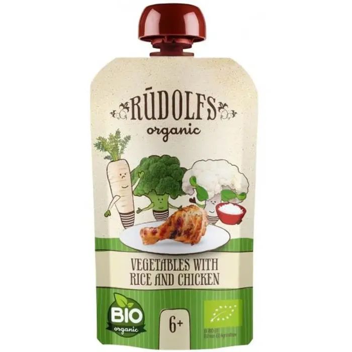 Детское пюре Rudolfs Овощи с рисом и курицей 110 г (4751017942710)