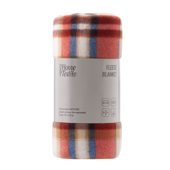 Плед Ardesto Fleece 100% поліестер, клітинка, біло-коричневий 130х160 см (ART0720PB)