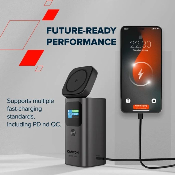 Батарея універсальна Canyon 15000mAh OnPower 150 Qi2 magnetic Grey (CNS-CPB150DG) зображення 9