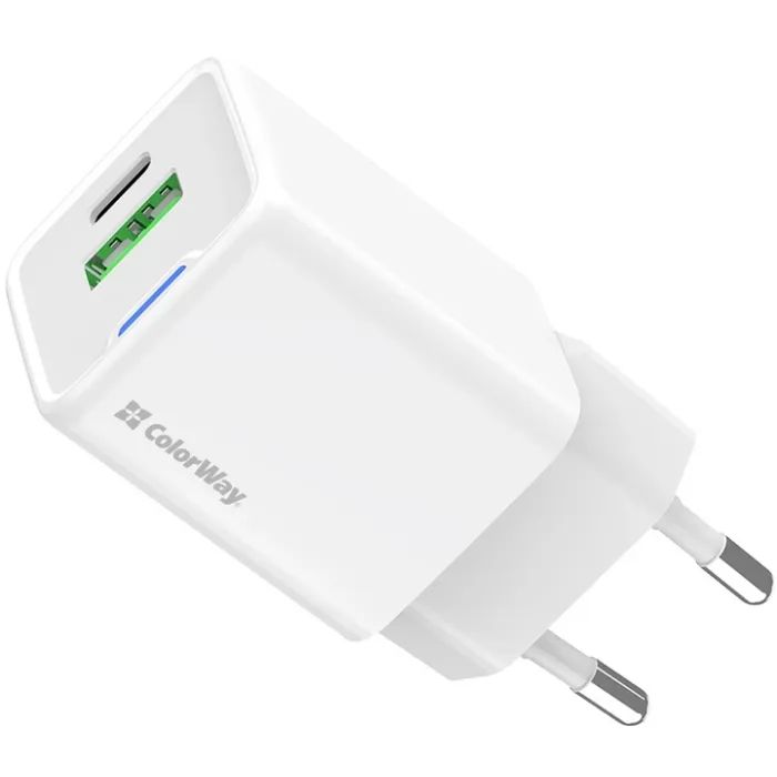Зарядное устройство ColorWay USB-C PD20W + 1xUSB QC4.0 white (CW-CHS062PD-WT)
