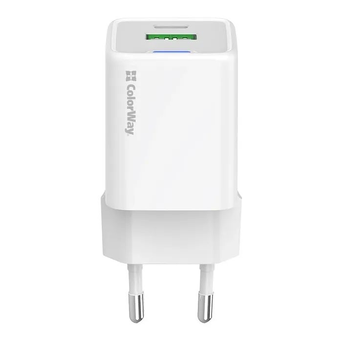 Зарядное устройство ColorWay USB-C PD20W + 1xUSB QC4.0 white (CW-CHS062PD-WT) изображение 3