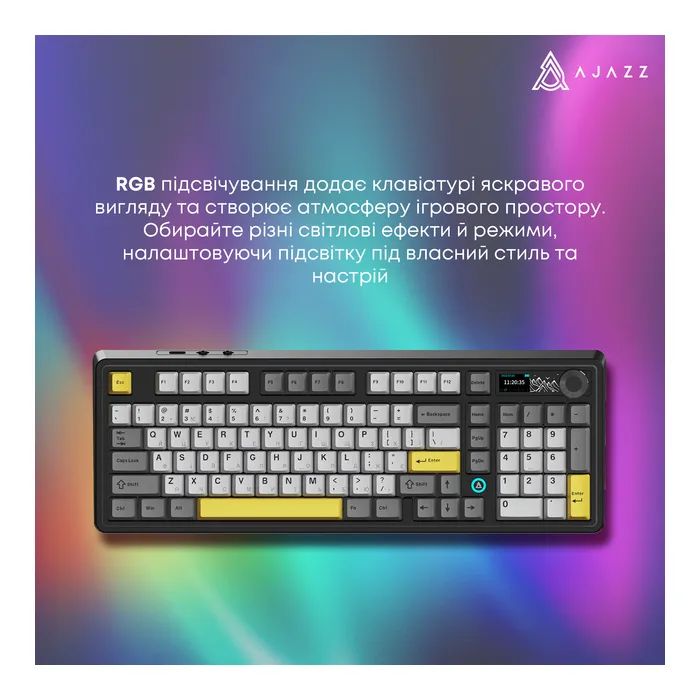 Клавиатура Ajazz AK980 V2 Maillard Switch Wireless/Bluetooth/USB UA Black/Grey/Yellow (AK980-V2-M-BGY) изображение 11