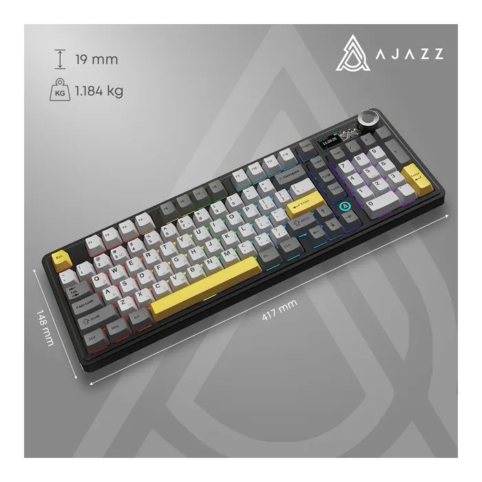 Клавиатура Ajazz AK980 V2 Maillard Switch Wireless/Bluetooth/USB UA Black/Grey/Yellow (AK980-V2-M-BGY) изображение 12