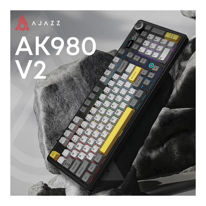 Клавиатура Ajazz AK980 V2 Maillard Switch Wireless/Bluetooth/USB UA Black/Grey/Yellow (AK980-V2-M-BGY) изображение 2