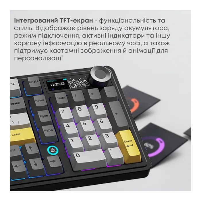 Клавиатура Ajazz AK980 V2 Maillard Switch Wireless/Bluetooth/USB UA Black/Grey/Yellow (AK980-V2-M-BGY) изображение 6