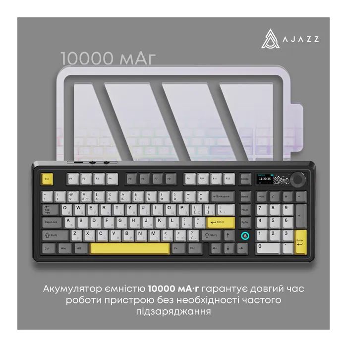 Клавиатура Ajazz AK980 V2 Maillard Switch Wireless/Bluetooth/USB UA Black/Grey/Yellow (AK980-V2-M-BGY) изображение 7