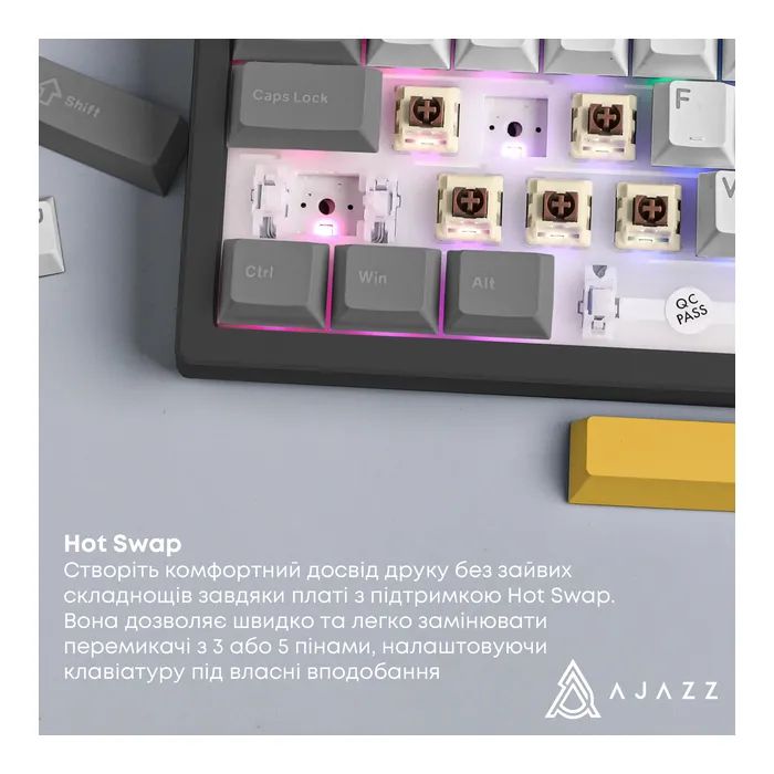 Клавиатура Ajazz AK980 V2 Maillard Switch Wireless/Bluetooth/USB UA Black/Grey/Yellow (AK980-V2-M-BGY) изображение 9