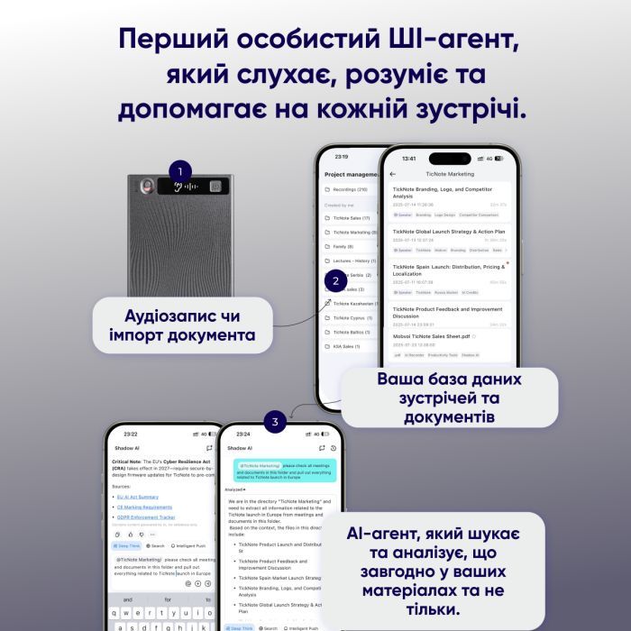 Цифровой диктофон Mobvoi TicNote with IA Shadow 64GB Black (NE-79) изображение 7