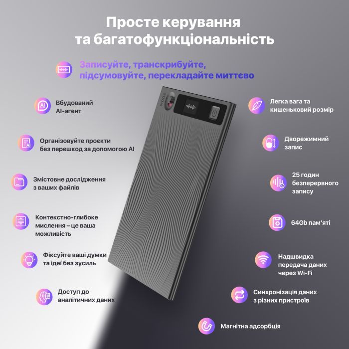 Цифровой диктофон Mobvoi TicNote with IA Shadow 64GB Black (NE-79) изображение 8
