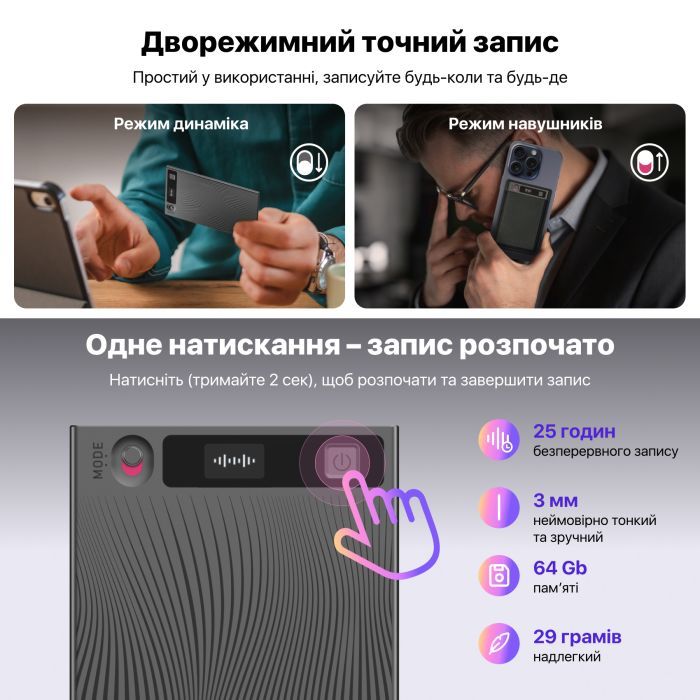 Цифровой диктофон Mobvoi TicNote with IA Shadow 64GB Black (NE-79) изображение 9