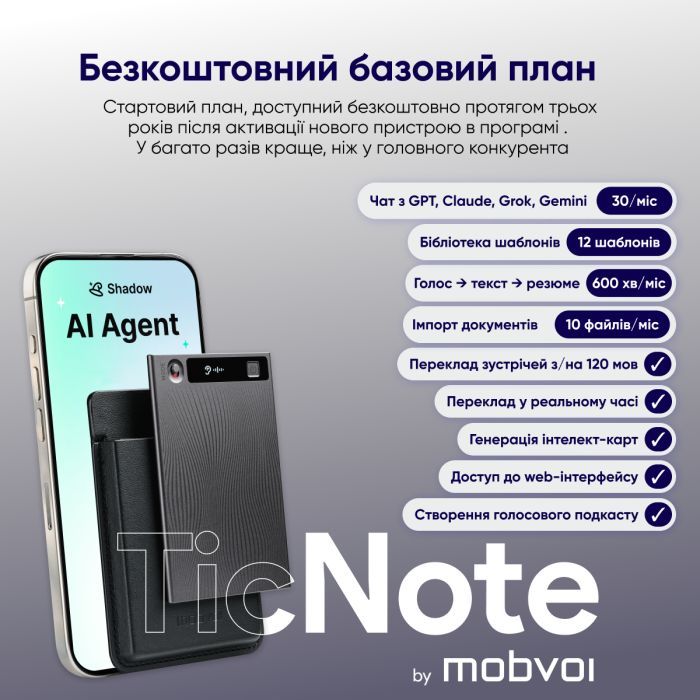 Цифровой диктофон Mobvoi TicNote with IA Shadow 64GB Black (NE-79) изображение 9