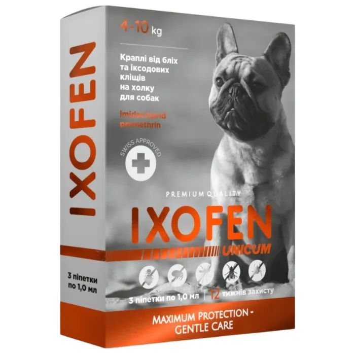 Краплі для тварин IXOFEN проти іксодових кліщів, бліх та комарів для собак 4-10 кг (4820275973207)