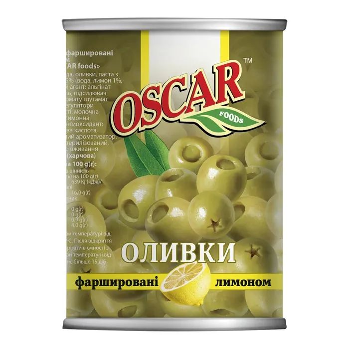 Овощная консервация Oscar foods Оливки фаршированные лимоном 300 г (8413552051468)
