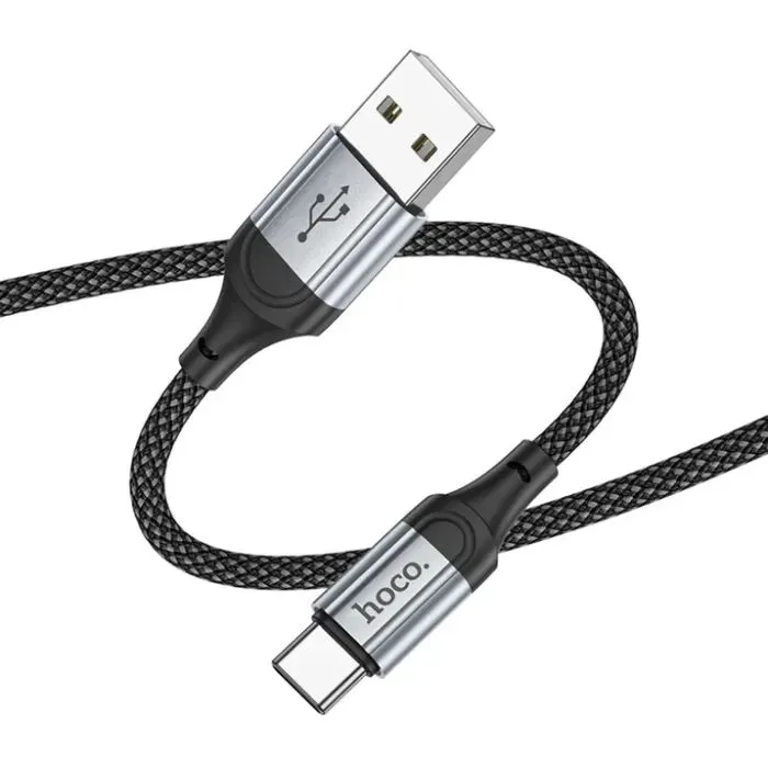Дата кабель USB 2.0 AM to USB-C 1.0m 3A nylon X102 black HOCO (6942007608770) изображение 2