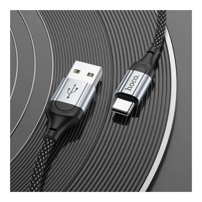 Дата кабель USB 2.0 AM to USB-C 1.0m 3A nylon X102 black HOCO (6942007608770) изображение 5
