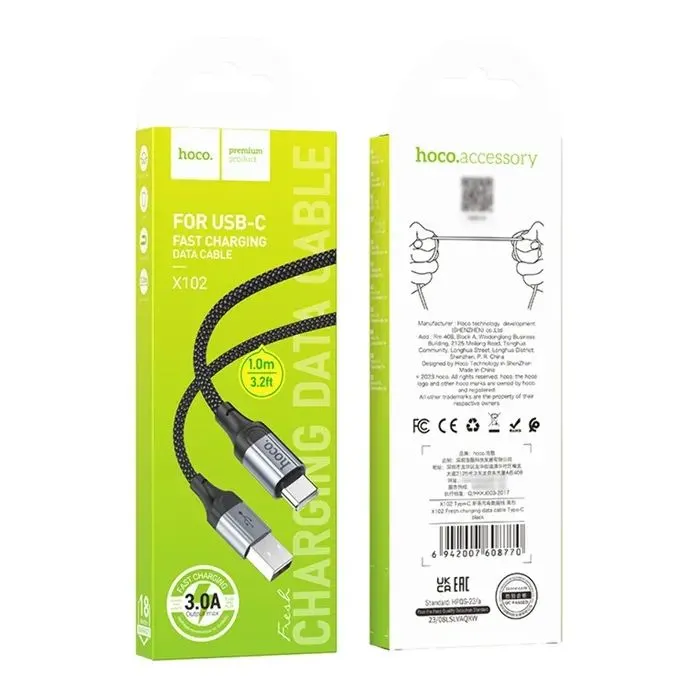 Дата кабель USB 2.0 AM to USB-C 1.0m 3A nylon X102 black HOCO (6942007608770) изображение 7