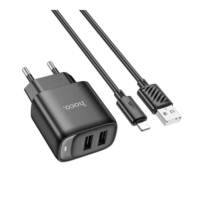 Зарядное устройство HOCO C141A 2xUSB + cable USB to Lightning white (6942007627870) изображение 2