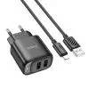 Зарядное устройство HOCO C141A 2xUSB + cable USB to Lightning black (6942007627863) изображение 2