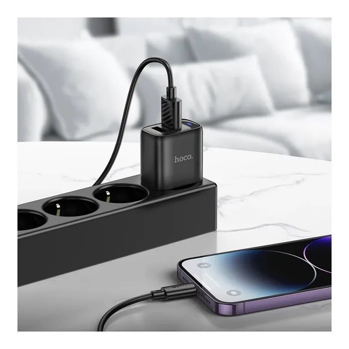 Зарядное устройство HOCO C141A 2xUSB + cable USB to Lightning white (6942007627870) изображение 4