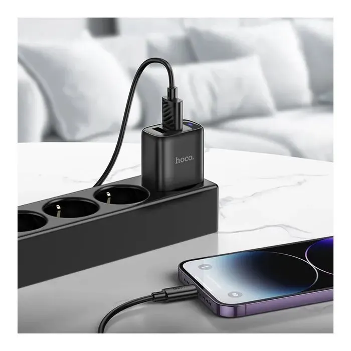 Зарядное устройство HOCO C141A 2xUSB + cable USB to Lightning black (6942007627863) изображение 4