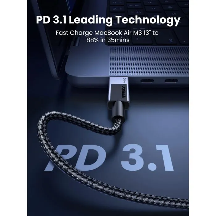 Дата кабель USB-C to USB-C 2.0m PD3.1 240W L513 gray Ugreen (45068) зображення 4