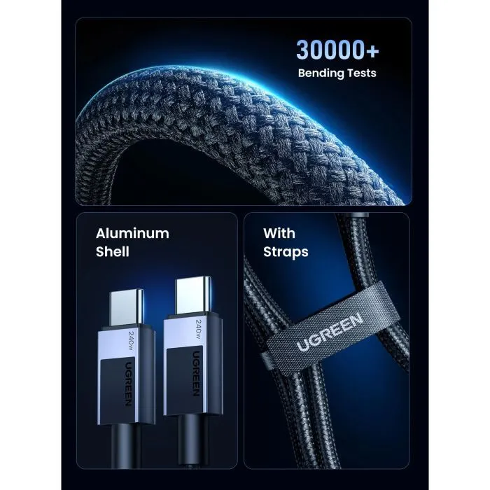 Дата кабель USB-C to USB-C 2.0m PD3.1 240W L513 gray Ugreen (45068) зображення 5