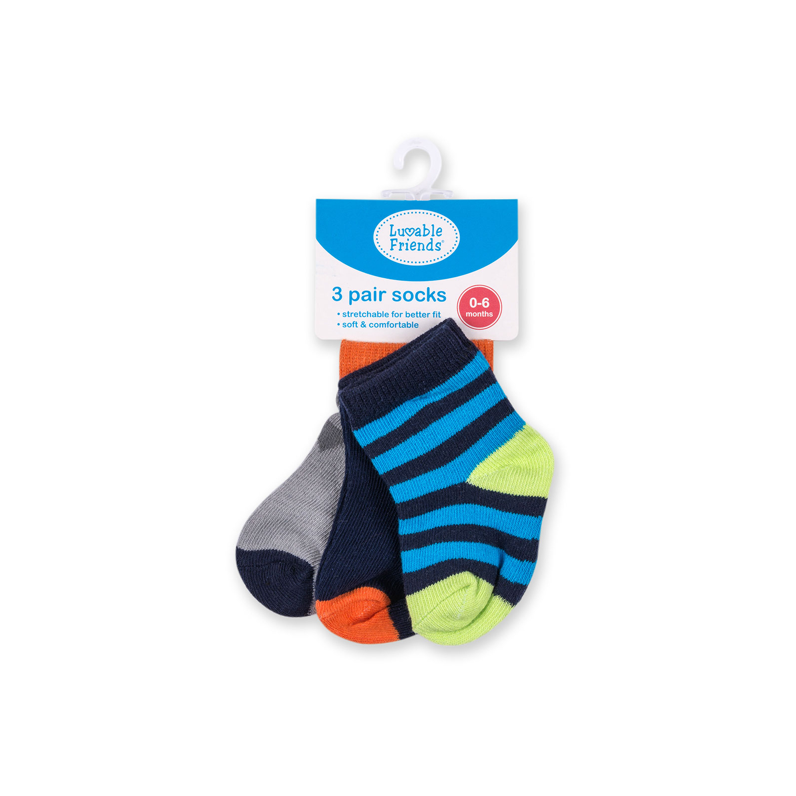 Шкарпетки дитячі Luvable Friends 3 пари кольорові, для хлопчиків (23129.12-24 M)