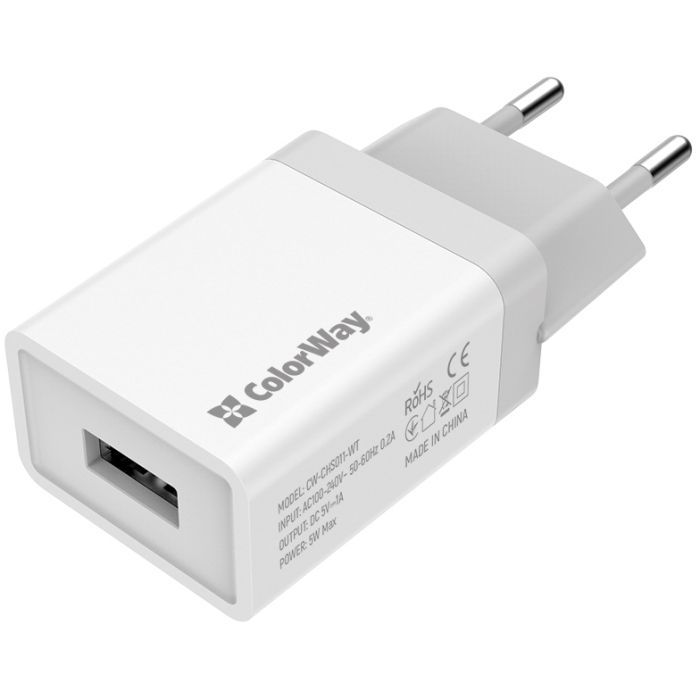 Зарядное устройство ColorWay 1USB 1A (CW-CHS011-WT)