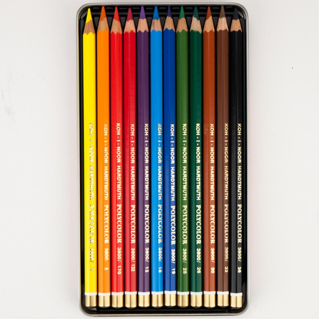 Олівці кольорові Koh-i-Noor Polycolor метал. пенал 12 кольорів (3822012002PL) зображення 2