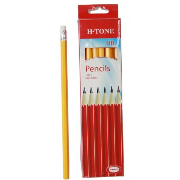 Олівець графітний H-Tone НВ, з гумкою, жовтий, уп. 12 шт (PENCIL-HT-JJ30105B)
