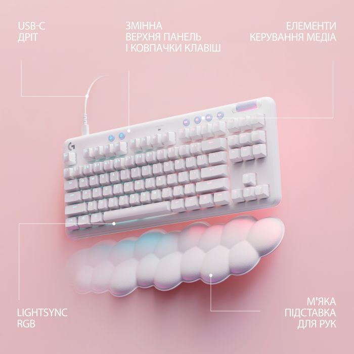Клавіатура Logitech G713 Aurora Gaming GX Brown USB UA Off-White (920-010422) зображення 6