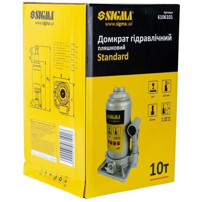 Домкрат Sigma гидравлический бутылочный 10т H 200-385мм (6106101) изображение 4